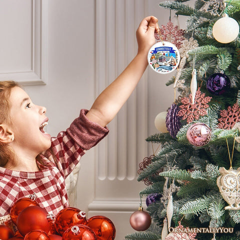Artistic Connecticut State Themes and Landmarks Christmas Ornament