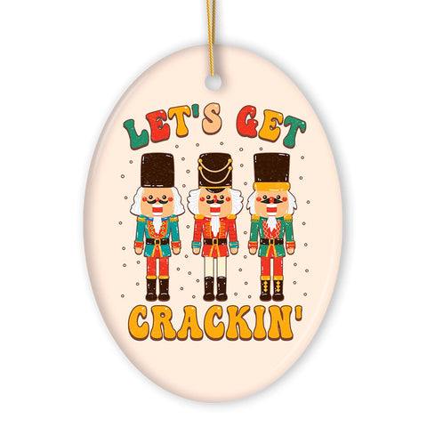 Groovy Let’s Get Crackin’ Retro Christmas Ornament with Nutcracker Art