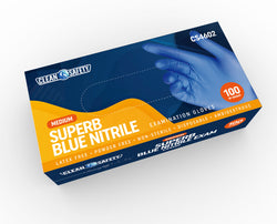 Superb Blue Nitrile Powder Free Examination Gloves, Single Use - Medium - 100 ct 10 Pack