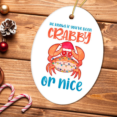 He Knows if You’ve Been Crabby or Nice Funny Vacation Theme Ornament, Christmas in July Decor