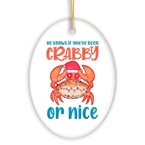 He Knows if You’ve Been Crabby or Nice Funny Vacation Theme Ornament, Christmas in July Decor