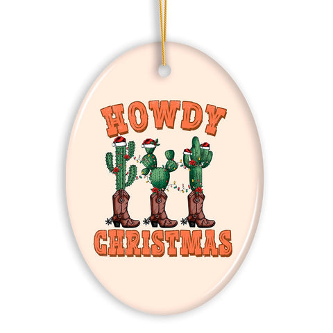 Howdy Christmas Cactus and Western Boot Ornament, Cowboy West Theme.