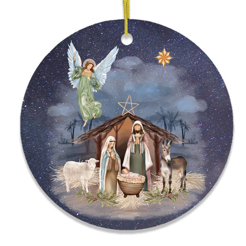 Jesus and Mary Nativity Night Art Illustration Christmas Ornament