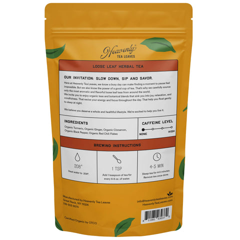 Organic Turmeric Chili Chai (Golden Milk), Bulk Loose Leaf Herbal Tea, 16 Oz.
