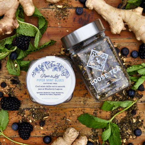 Piper Mint Blues Glass Jar of Loose Leaf Tea - 30 Servings