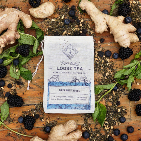 Piper Mint Blues Muslin Bag of Loose Leaf Tea - 15 Servings