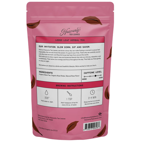 Organic Rose Black, Bulk Loose Leaf Black Tea, 16 Oz.