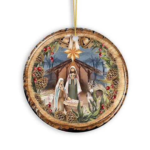 Rustic Nativity Birth of Christ Scene Ornament, Christianity and Son of God