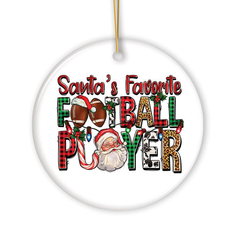 Santa’s Favorite Football Player Festive Plaid Christmas Ornament