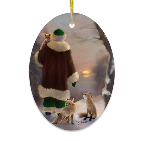 Santa's Foxes Woodland Sunset Art Christmas Ornament