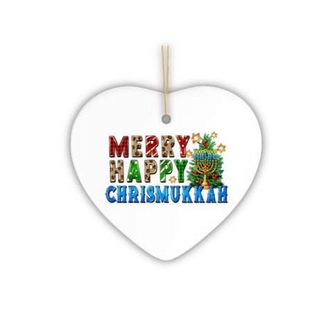 Merry Happy Chrismukkah Festive Ornament, Christmas and Hanukkah Chanukah Theme