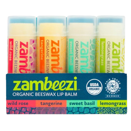 Zambeezi Core (Lemongrass, Tangerine, Wild Rose, Sweet Basil) Variety Lip Balm 4-Pack - 0.15 OZ 10 Pack