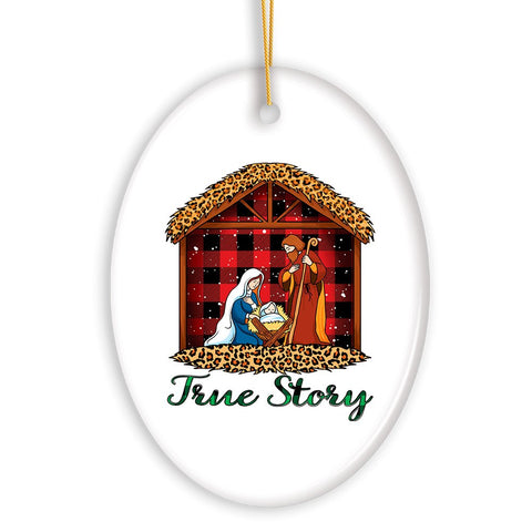 True Story Nativity Plaid Birth of Christ Ornament
