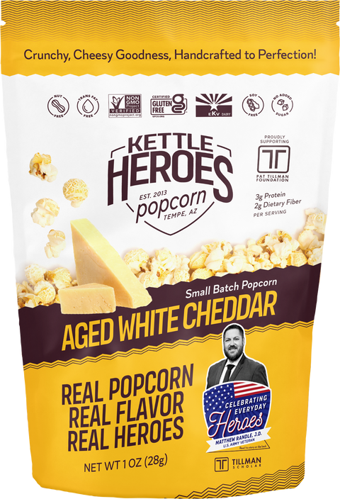 Kettle Heroes Popcorn Aged White Cheddar Popcorn - Snack Pack - 1 OZ 24 Pack