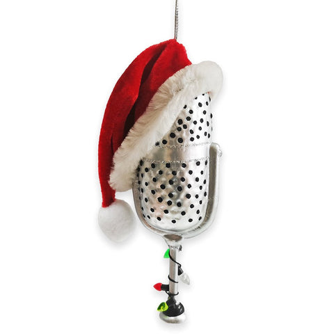 Christmas Themed Microphone Glass Ornament, Music Themed Gift for Musicians