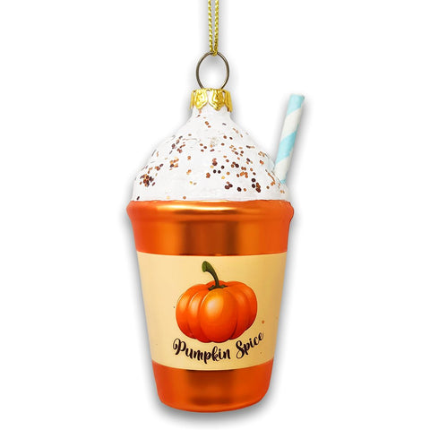Fall Inspired Pumpkin Spice Latte Glass Christmas Ornament, Coffee Lover's Delight