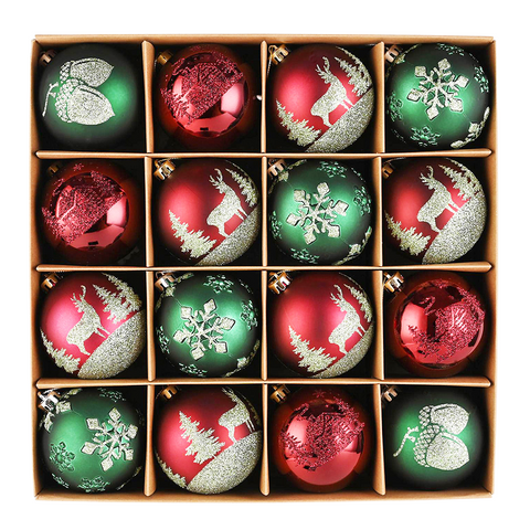 Majestic Winterly Nature Glittered Ornament Bauble Set, Red and Green Balls Bundle with Acorns, Snowflakes, and Spruce Tree Accents