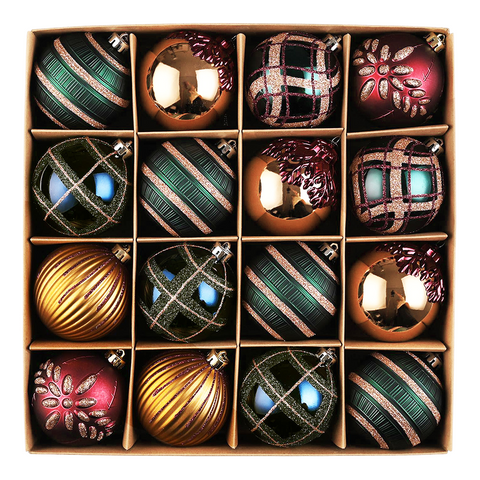 Touch of Gold Delightfully Glittered Ornament Bauble Set, Green, Blue, Bronze and Maroon 16 Piece Bundle