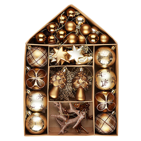 Vintage Woodland Ornament Large Bauble Set, 70 Ornaments with Woods Theme, Brown and Beige Colors