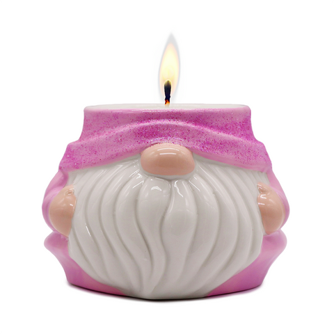 Adorable Pink Gnome Ceramic Candle, Holiday Home Decoration Scented with a Classic White Vanilla Fragrance