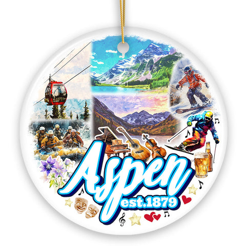Adventurous Aspen Colorado Ornament, Snow Mountains, Nature Traveler and Skiing Vacation Souvenir