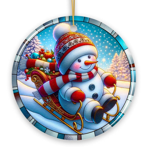Arctic Sleigh Snowman’s Magical Ride Christmas Ornament, Handmade Frosty Winter Gift