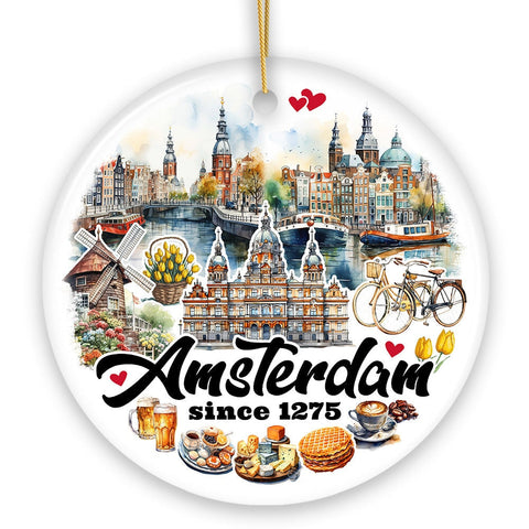 Artistic Amsterdam Landmarks and Heritage Christmas Ornament, Cultural Netherlands Gift and Keepsake