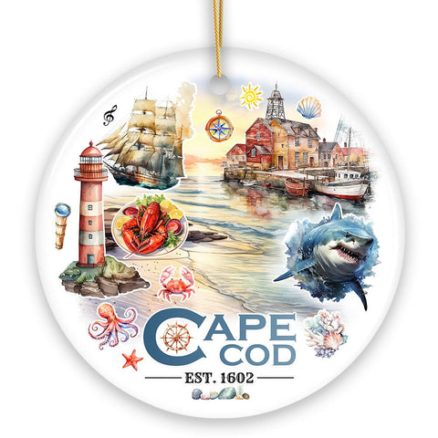 Artistic Cape Cod Exhibit Ornament, Massachusetts Landmark and Souvenir Gift