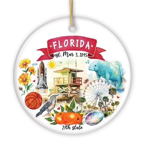 Artistic Florida State Themes and Landmarks Christmas Ornament