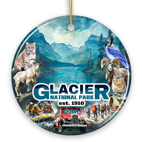 Artistic Glacier National Park Adventure Handmade Ceramic Ornament, Montana Souvenir and Gift