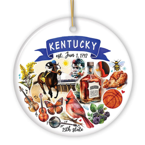 Artistic Kentucky State Themes and Landmarks Christmas Ornament