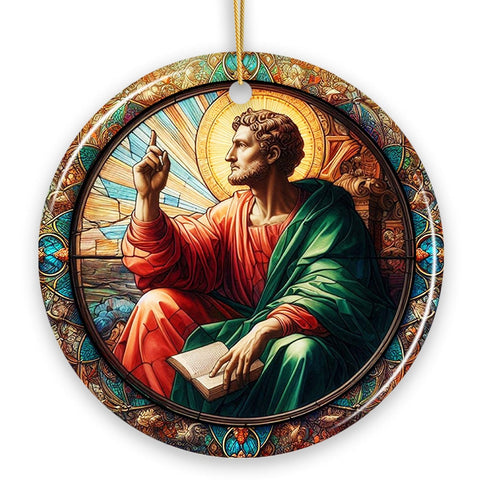 Artistic Man With a Book in Renaissance Italy Painting Ornament, Stained Glass Themed Medieval Christmas Keepsake