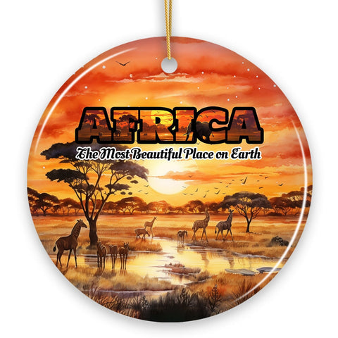 Artistic Natural Beauty of African Landscapes and Wildlife with Quotes Ornament, Christmas Gift or Travel Souvenir, Safari, Serengeti and Mount Kilimanjaro