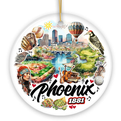 Artistic Phoenix City Handcrafted Ceramic Ornament, Arizona State Souvenir and Tree Decor