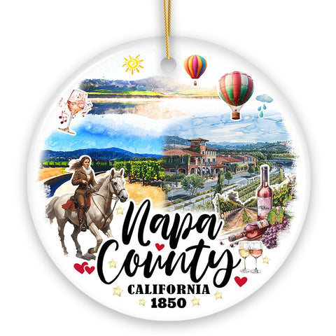 Artistic Scenery Napa County Ceramic Ornament, California Vineyards and Tourist Christmas Souvenir