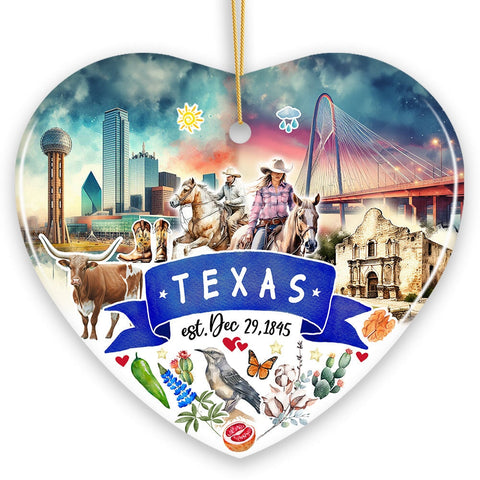 Artistic Texas State Themes and Landmarks Christmas Ornament
