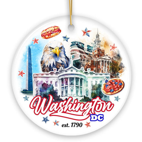 Artistic Washington DC Ceramic Ornament, Landmarks of the Nation’s Capital, White House Travel Souvenir