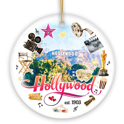 Artistic and Glamorous Hollywood Ceramic Ornament, Los Angeles Music and Entertainment Culture Gift