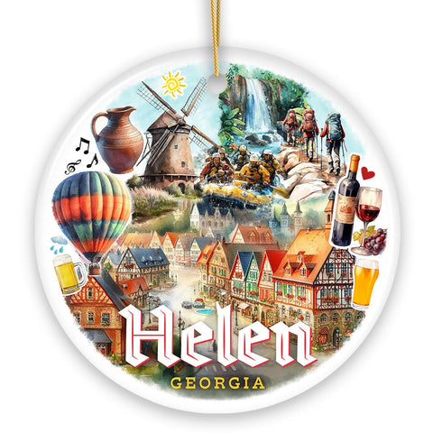 Artistically Vibrant Helen Town Christmas Ornament, Georgia Bavarian-style Village Souvenir