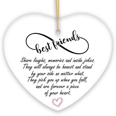 Best Friends are Forever a Piece of Your Heart Quote Christmas Ornament, Sentimental Friendship Gift