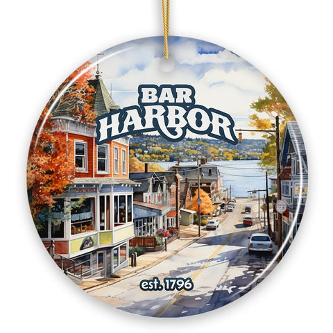 Charming Bar Harbor Street Ornament and Holiday Decoration, Maine Keepsake and Present