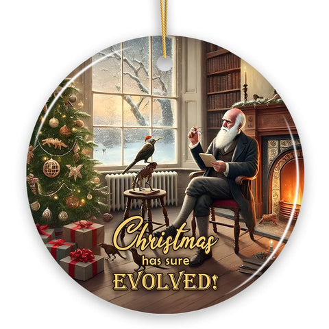 Christmas has Sure Evolved Witty Charles Darwin Ornament, Science and Biology Student and Teacher Gift