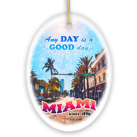 Classic Miami Living Stroll Through Paradise Ornament, Scenic Ocean Drive Artwork Souvenir