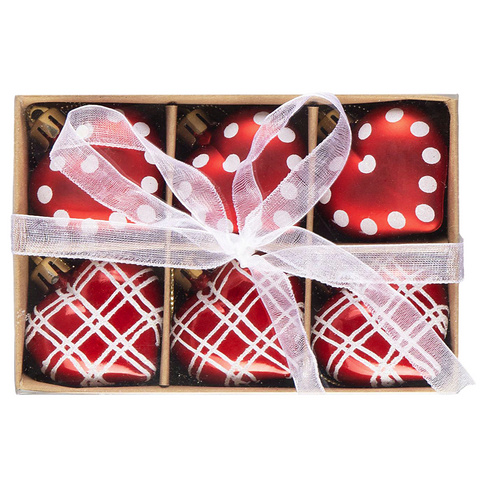 Cute and Glamorous Heart Shaped Christmas Ornament Set, 6 Shatterproof Love Baubles