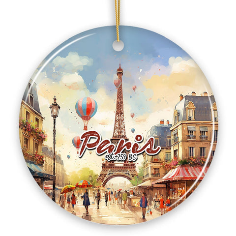 Elegant Watercolor Eiffel Tower Paris Artwork Ornament, France Souvenir