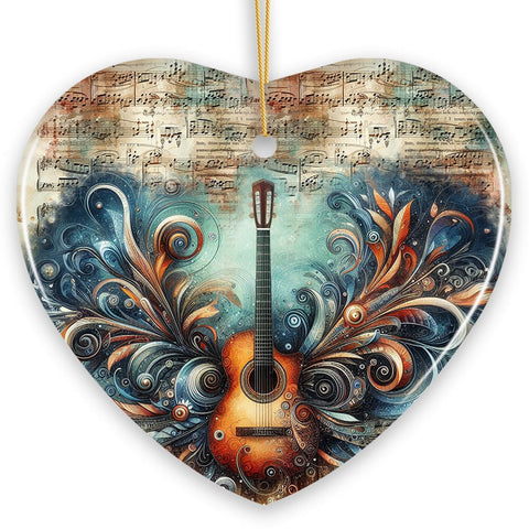 Elegantly Artistic Guitar and Music Sheet Ornament, Guitarist Musician Christmas Gift