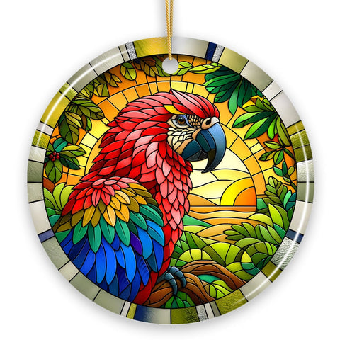 Feathered Friends Adventure Parrot Stained Glass Style Ceramic Ornament, Safari Animals Christmas Gift and Decor