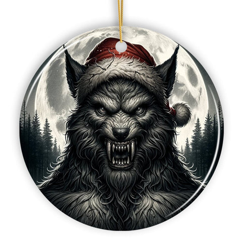 Ferocious Werewolf with Santa Hat Ornament, Terrifying Holiday Gift for Halloween Lovers