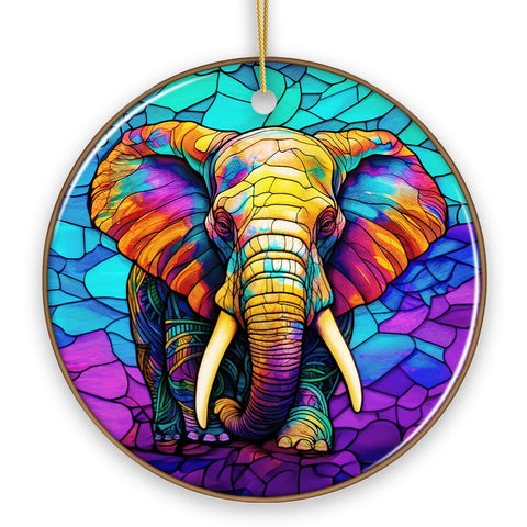Forest Giants Elephant Stained Glass Style Ceramic Ornament, Safari Animals Christmas Gift and Decor