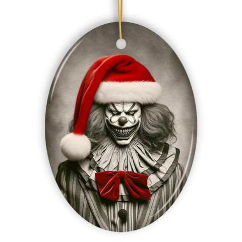 Frightening Clown with Santa Hat Ornament, Terrifying Holiday Keepsake for Spooky Tree Decor